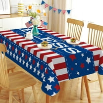 4th of July God Bless America Patriotic Rectangle Tablecloth 60 x 84 Inch, American Stars Stripes Decorative Table Cloth Dining Table Cover, USA Blue Red White Dinner Party Picnic Decoration