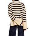 thumbnail image 2 of XINQIHANG Women's Striped Turtleneck Sweater Long Sleeve Oversized Knitted Soft Pullover Sweaters Side Split, 2 of 5