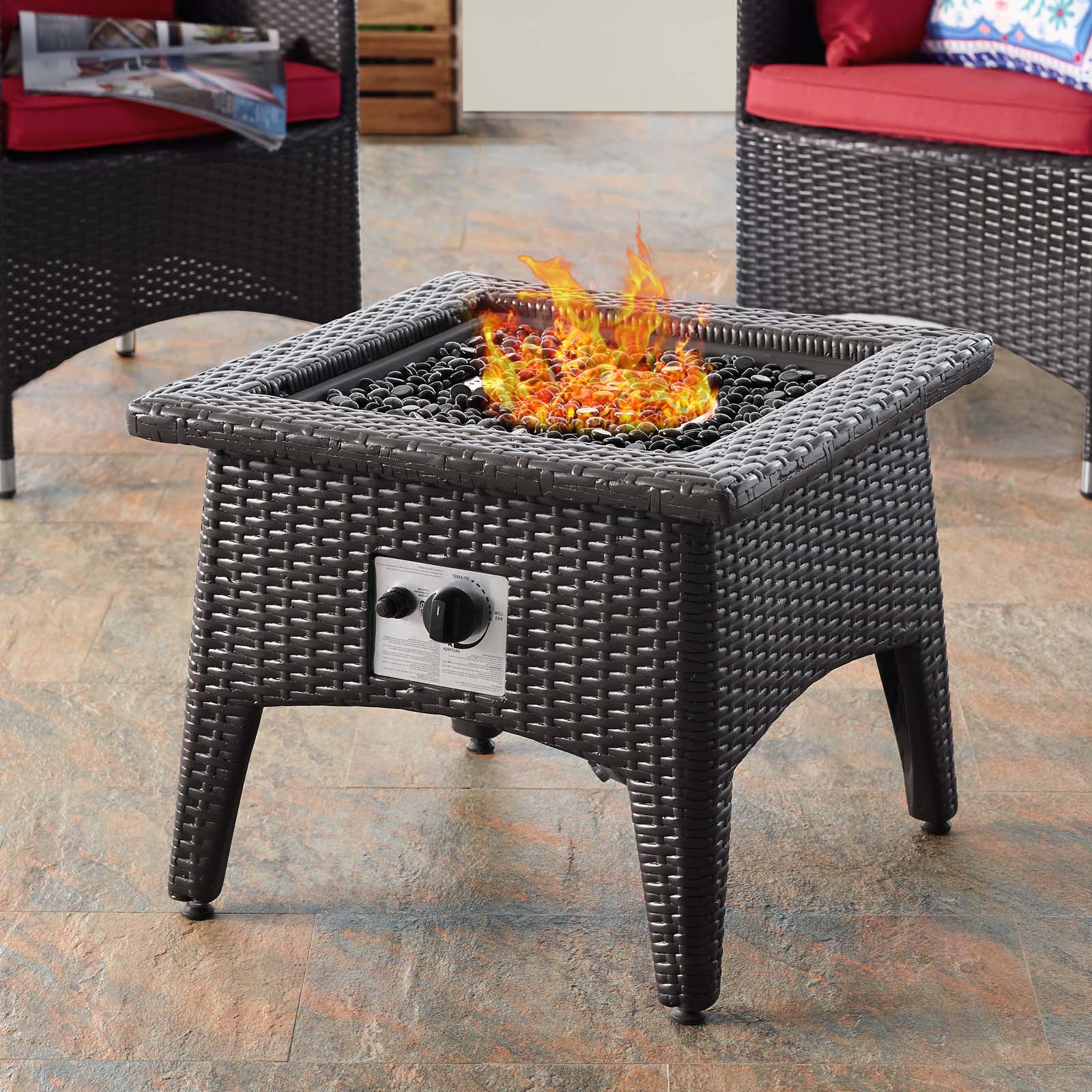 Contemporary Modern Urban Designer Outdoor Patio Balcony Garden Furniture Lounge Coffee Fire Pit Table and Chair Set, Fabric Rattan Wicker, Red - image 2 of 8