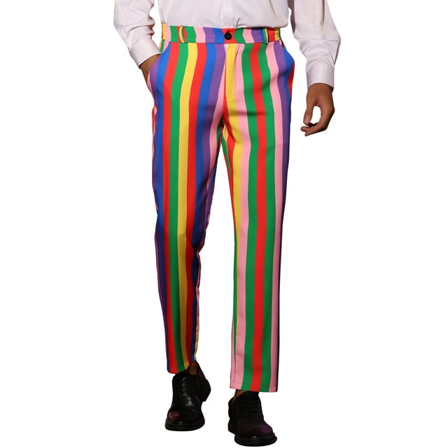 INSPIRE CHIC Striped Dress Pants for Men's Contrast Color Stripe Trousers 38 Rainbow Purple