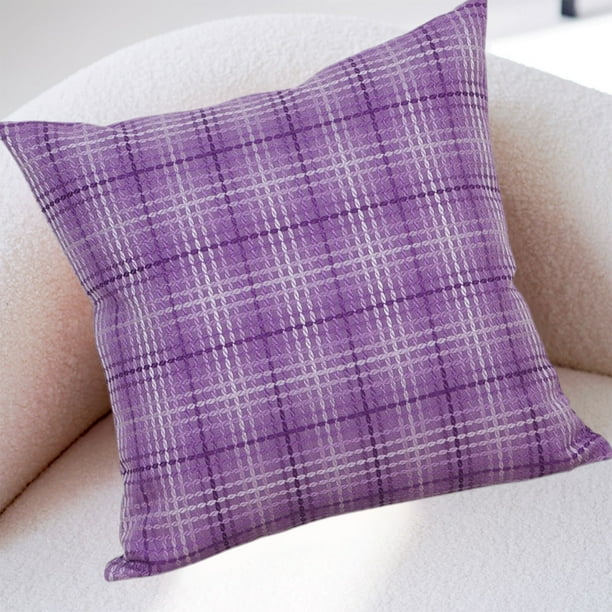 Funda de almohada de lino a cuadros 17.7x17.7 pulgadas | Funda de cojín de tela decorativa tejida gruesa naranja morado | Sofá de sala de estar extraíble suave y duradero | Decoración del hogar de