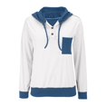 thumbnail image 4 of Women's Color Block Twist Stripe Oversized Hoodie, Button Detail Drawstring Hood Long Sleeve Sweatshirt with Pocket, Loose Fit Casual Streetwear for Fall and Daily Comfort Blue M, 4 of 5