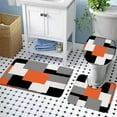 thumbnail image 2 of Orange Black Gray White Bath Mat 3 Piece Set Bathroom Rug Abstract Geometric Geometry Squares Modern Fashion Toilet U-Shaped Carpet, 2 of 3