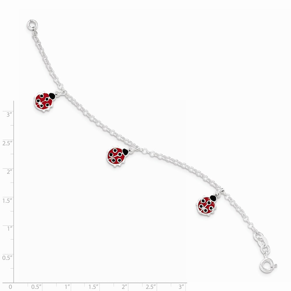 .925 Sterling Silver Childrens Enameled Ladybug Bracelet 6.00 inches 