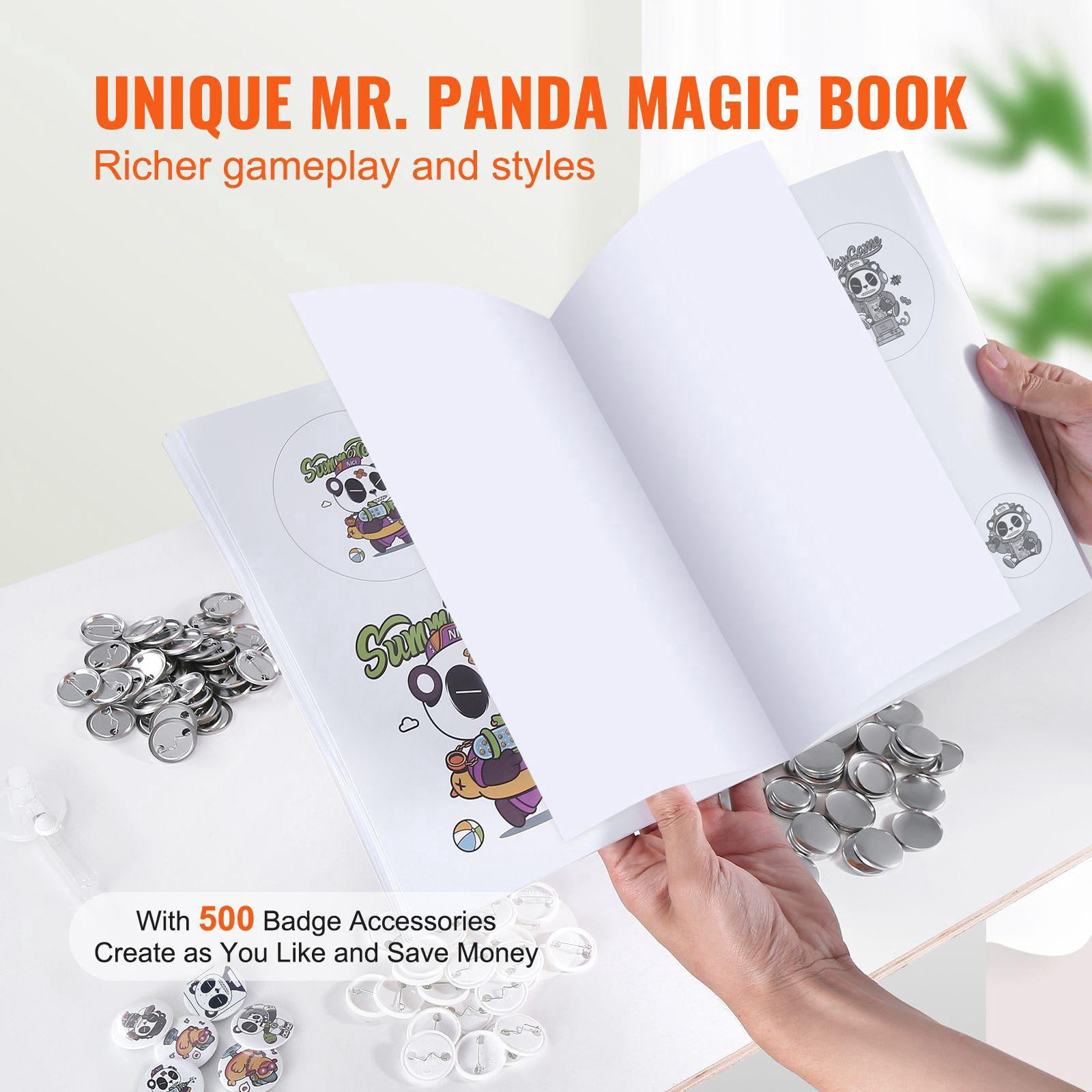 1.25 Inch 32mm Button Maker Machine with 500 Button Fittings Ergonomic Curved Handle Stamping Kit Panda Magic Book DIY Gift for Kids Christmas