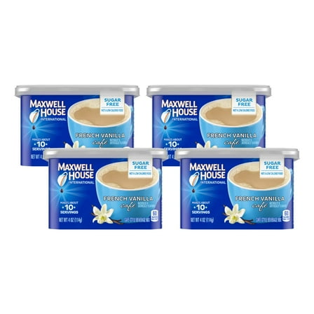 Maxwell House International French Vanilla Sugar Free Cafe Beverage Mix 4 Oz Canisters, Pack Of 4 Packaging May Vary