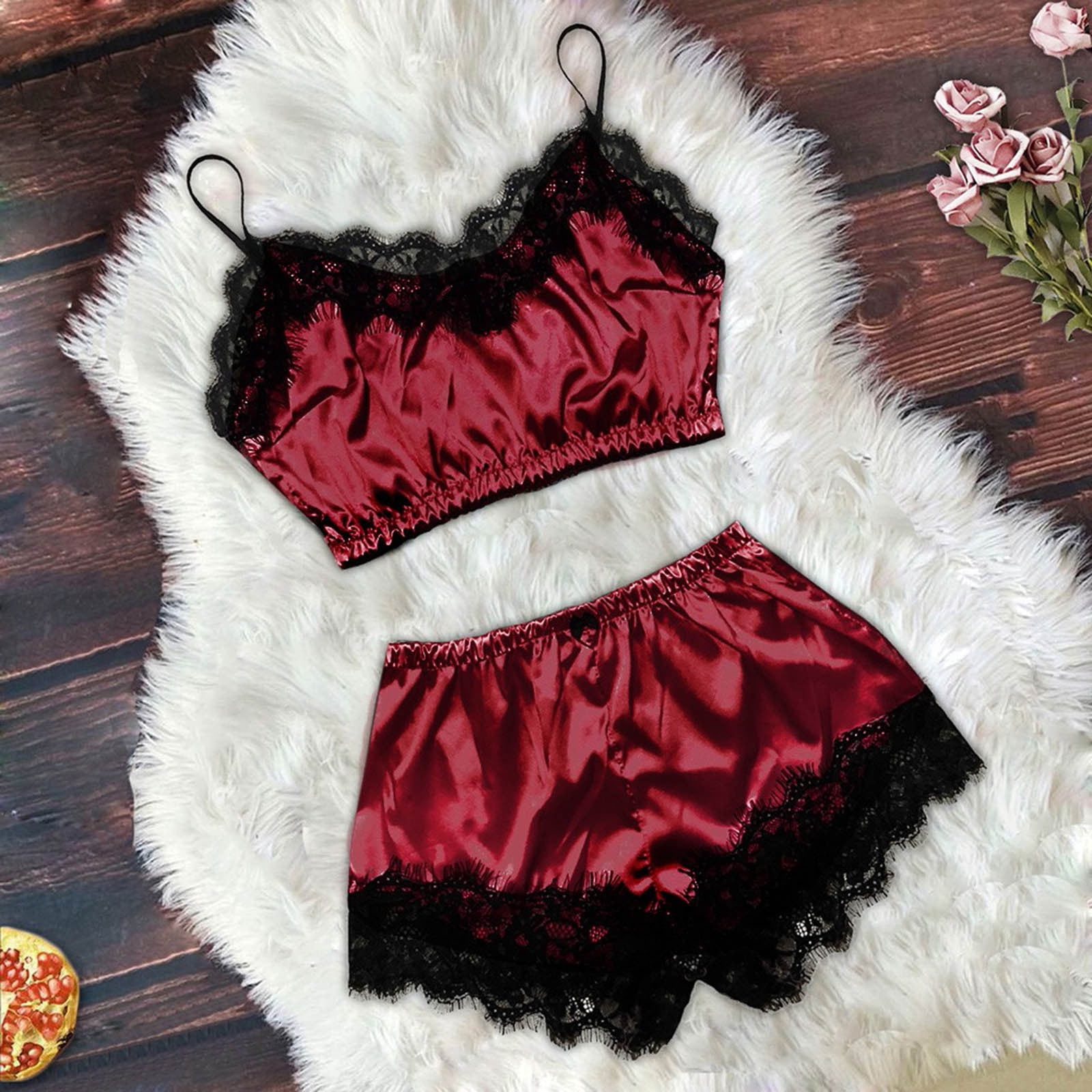BONIXOOM Womens Pajamas Couples Christmas Pajamas Sleepwear Drawstring Long Sleeve Sleep Shorts Solid Wine XL