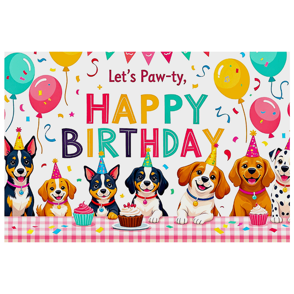 Colorful Dog Themed Happy Birthday Banner Backdrop Decorations for Puppy Party Supplies Photography Props Pet Birthday Celebrations Pawty Decor Background