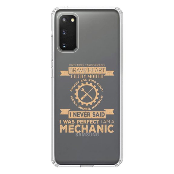 DistinctInk Clear Shockproof Hybrid Case for Galaxy S20 ULTRA / 5G (6.9" Screen) - TPU Bumper Acrylic Back Tempered Glass Screen Protector - Never Said I Was Perfect I Am a Mechanic