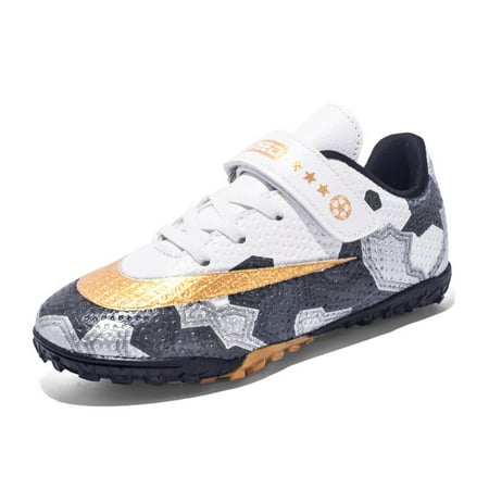 

Boys Soccer Shoes TF Cleats Lightweight Athletic Outdoor Hook And Loop Non Slip Training Competition Football Shoes For Children Girls Kids Sneakers