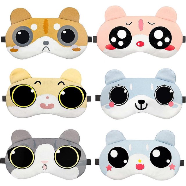 6 Pcs Cute Cat Silk Eye Mask for Sleeping Women,Silk Sleep Masks for Women,Slip Silk Sleep Mask
