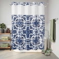 thumbnail image 6 of No Hook Shower Curtain, Navy Blue Boho Shower Curtains for Bathroom with See Through Top Window, Ehtnic Abstract Art Modern Geometric Waterproof & Washable Bath Curtain Extra Long 72"x96", 6 of 9