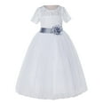 thumbnail image 2 of Ekidsbridal Girl Pageant Flower Girl Dress - White Lace Short Sleeve with Bow Sash LG2T-A (Size: 2-12), 2 of 3