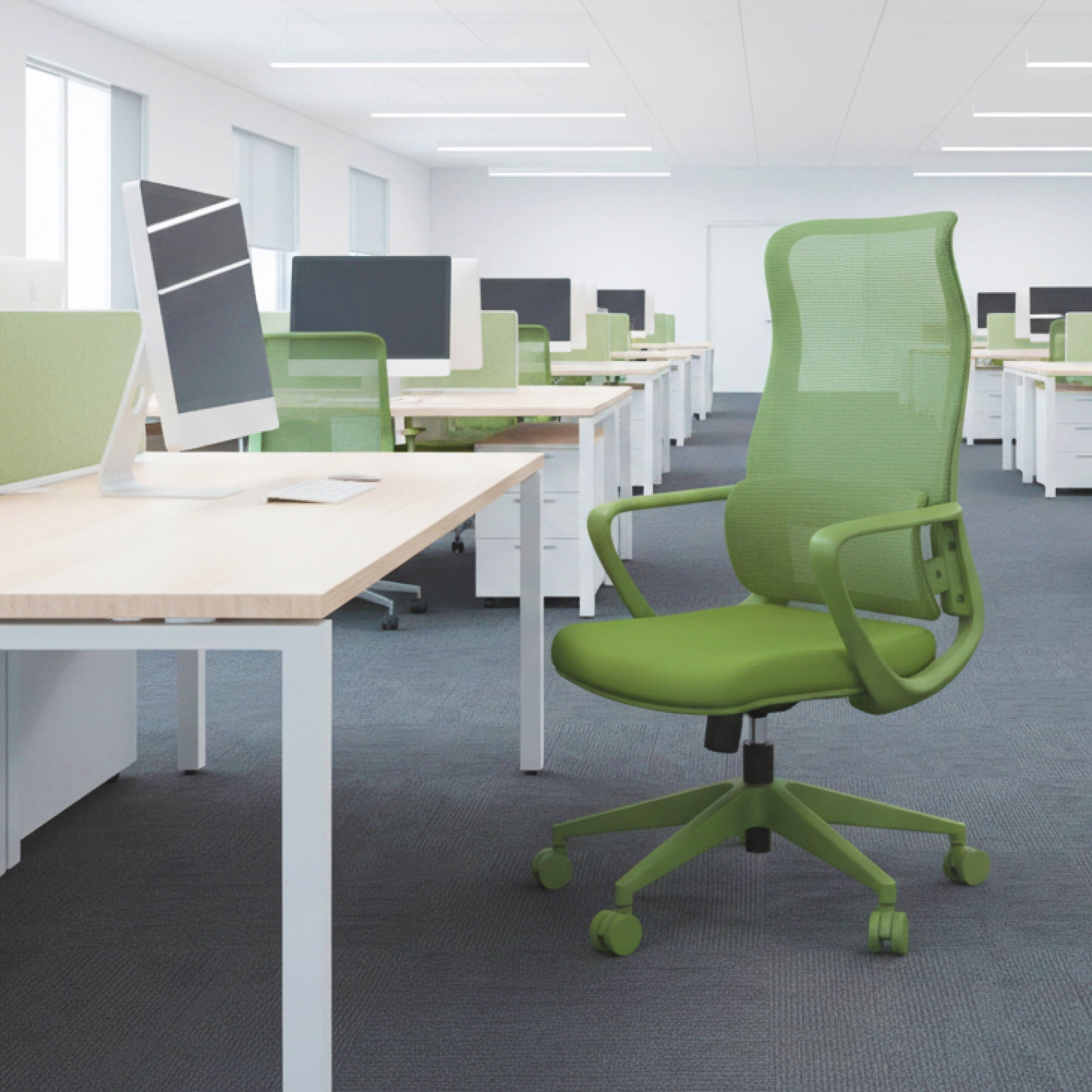 Ergonomic High Back Office Chair with Adjustable Lumbar Support & 3D Armrests, Modern Swivel Executive Task Chair for Conference Room, Green