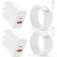 thumbnail image 1 of Cargador LUOSIKE de doble puerto USB-C Fast de 40 W, paquete de 2 unidades con cable de 3 m, 1 of 8