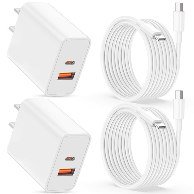 Cargador LUOSIKE de doble puerto USB-C Fast de 40 W, paquete de 2 unidades con cable de 3 m