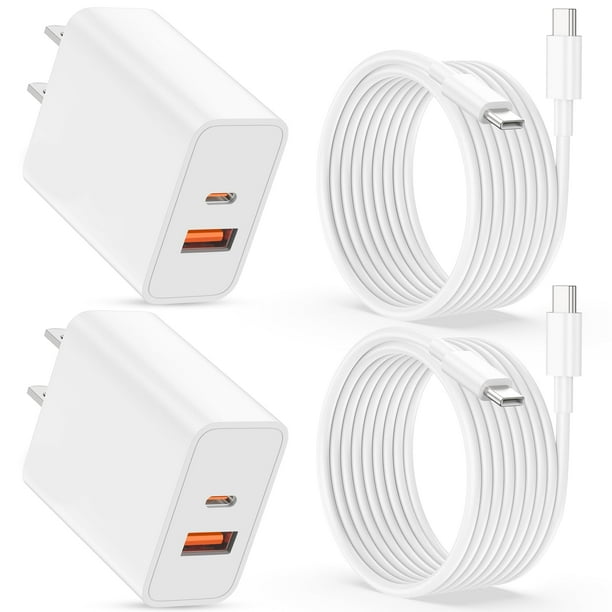 Cargador LUOSIKE de doble puerto USB-C Fast de 40 W, paquete de 2 unidades con cable de 3 m