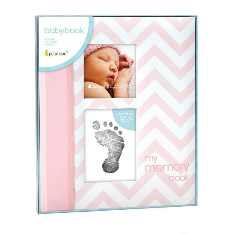 Pearhead, Chevron Baby Book, Pink, with Clear Touch Ink Pad