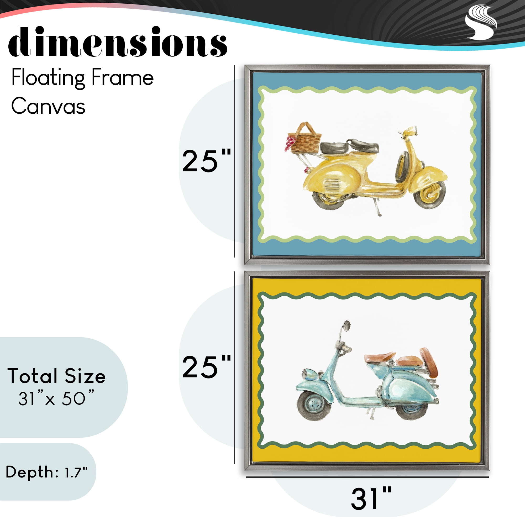 Stupell Industries Wavy Bordered Scooters 2 Piece Gray Framed Floater Canvas Set, design by Lanie Loreth