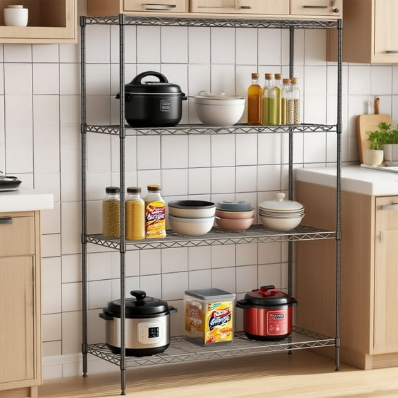 BIQWBIC 4-Tier Wire Shelving Unit 53.7"H Metal Storage Shelf - 800LBS Capacity  Adjustable  for Kitchen & Garage (Black)