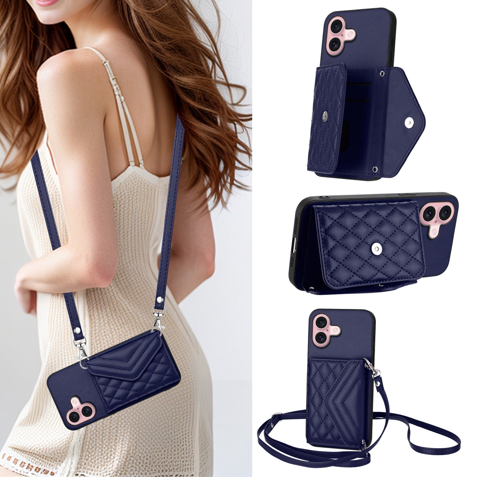 Case for Moto G Play 2024 4G Crossbody wallet cover, with card holder, leather material, equipped with a long shoulder strap, shockproof flip-top phone case