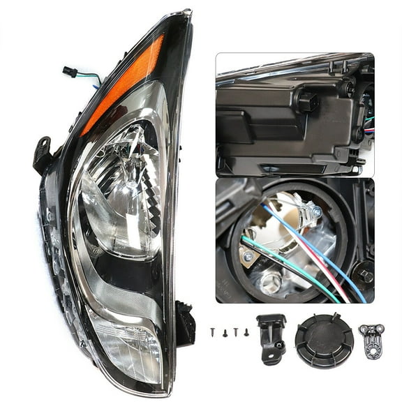 For 2012 2013 2014 Hyundai Accent Sedan Halogen Headlight Headlamp Replacement Right Passenger Side Clear Lens Black Housing (Right Side)