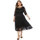 thumbnail image 4 of Vestido de noche de talla grande para mujer, falda de longitud media con encaje floral vintage, manga 2/3, vestido con bolsillo de encaje ahuecado (negro), 5XL, 4 of 5