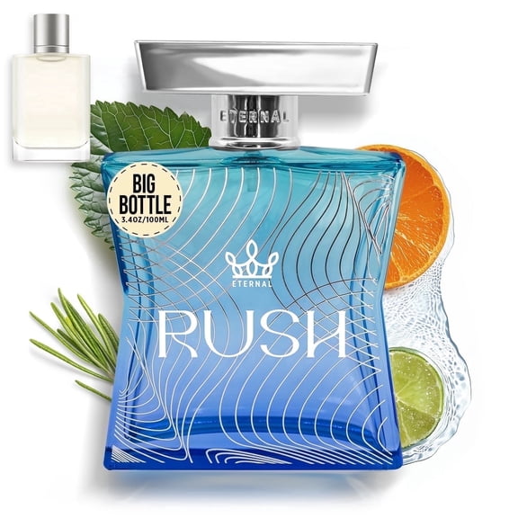 Eternal Fragrance RUSH, Fresh Aquatic Citrus, Soft Woods Eau de Parfum, Inspired by Acqua Fresh D. Gio. Cologne for Men, 3.4 oz (100ml) Spray