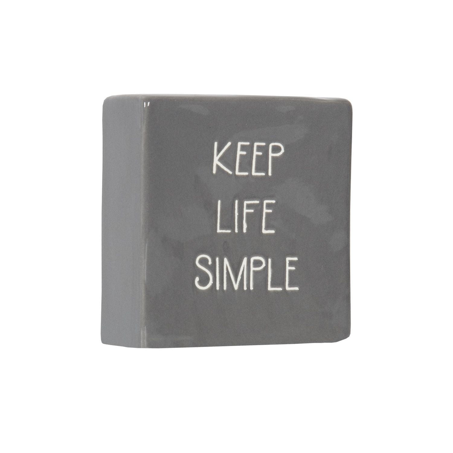 Linden “Keep Life Simple” Porcelain Tabletop Square Art Plaque, 4.1in W x 4in H x 1.4in D