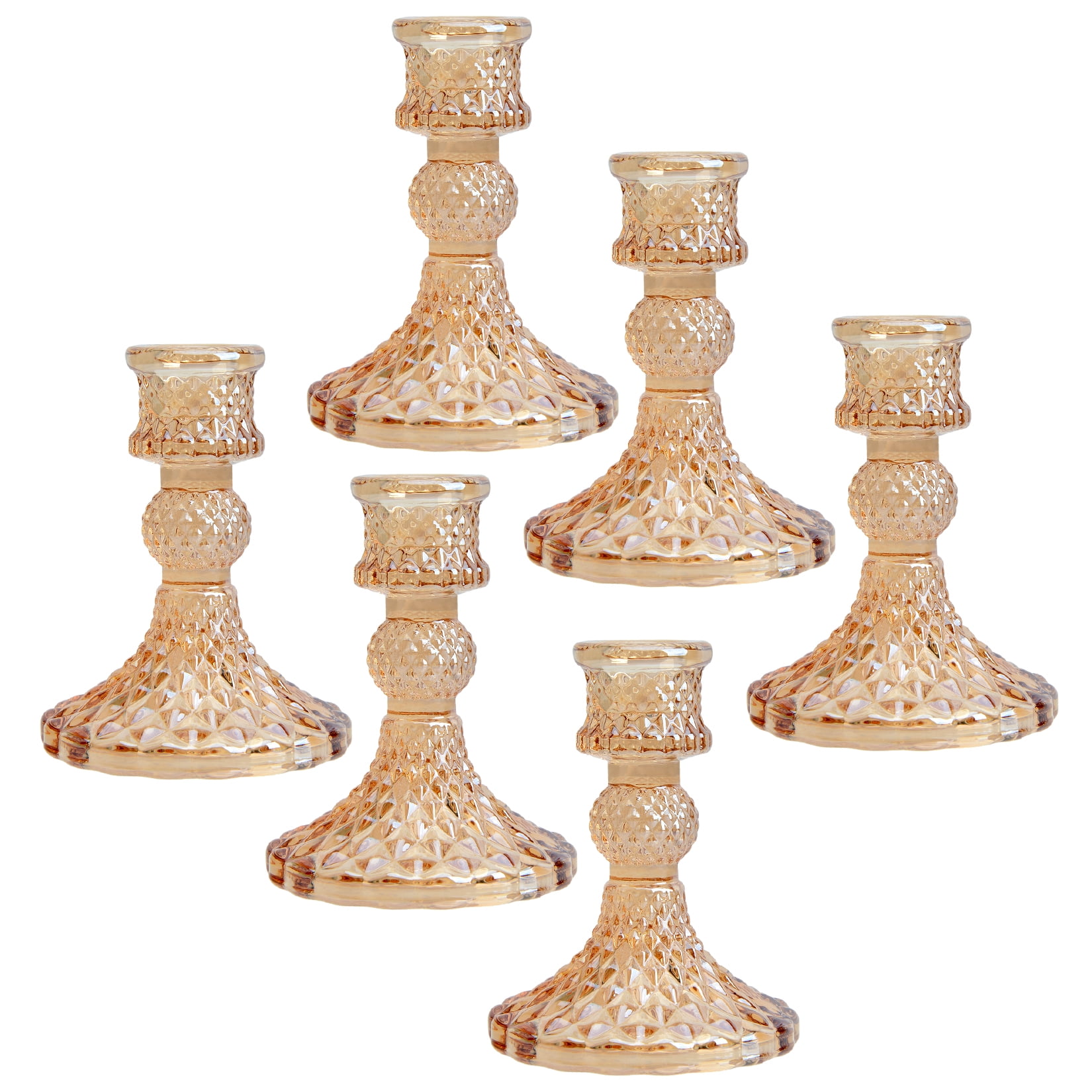 Saim 6 Pcs Crystal Glass Candle Holders, Clear Taper Candle Holders