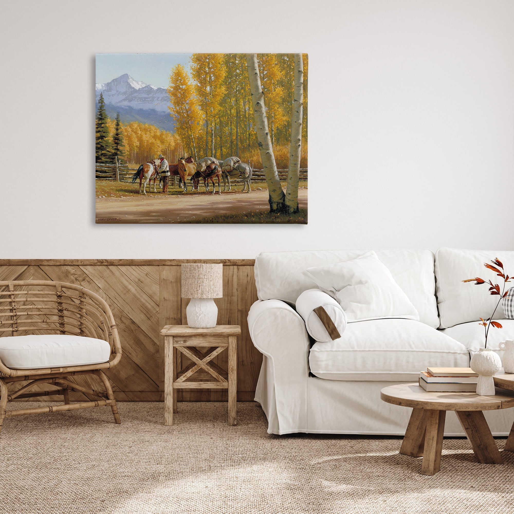 Stupell Industries Horses with Fall Foliage Landscape Painting Gallery Wrapped Canvas Art Print Wall Art, 48 x 36