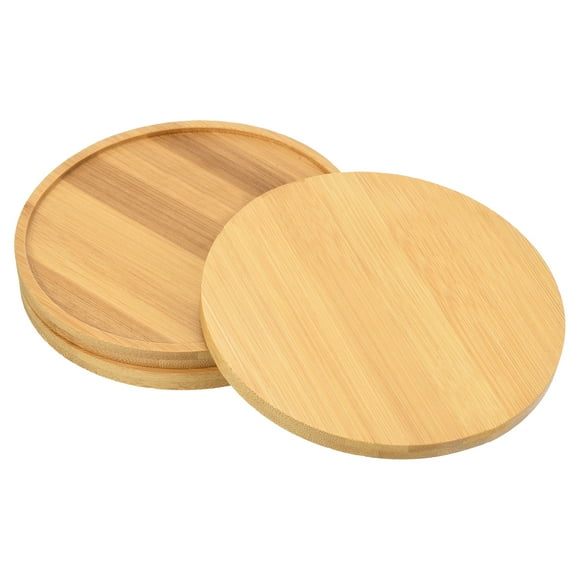 Uxcell 15.5cm Plato de Bambú Redondo para Macetas, Bandeja de Goteo para Interiores, Paquete de 3