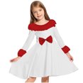 thumbnail image 6 of Hxshgdsn Girls Party Dresses Velvet Fuzzy Neck Bow Long Sleeve Dress Patchwork Holiday White 120, 6 of 6