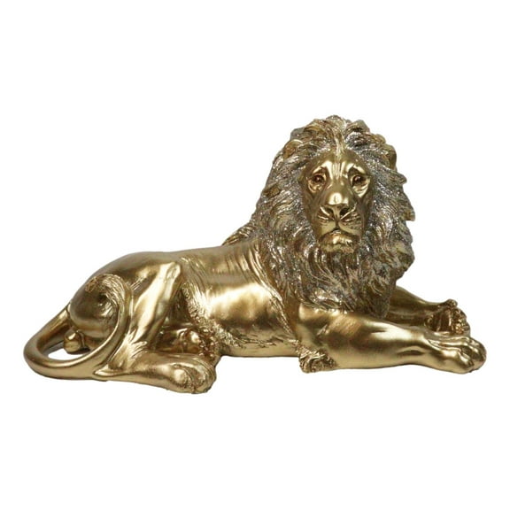 Faux Brass Gold African Safari In Regal Pose Lion King of The Jungle Figurine