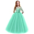 thumbnail image 4 of Gubotare Toddler Girl Dress Girl's Contrast Mesh Long Sleeve Neck High Waist Flared A Line Dress,Green 11-12 Years, 4 of 5