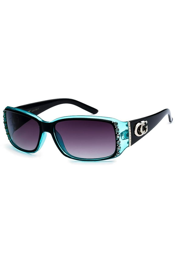 CG Eyewear Retangle Shape Medium Rhinestone Sunglasses for Women Blue