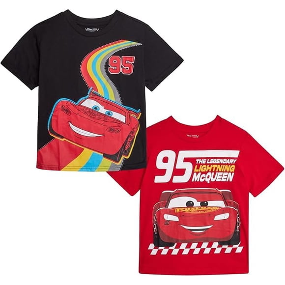 Camisetas Disney Cars Lightning McQueen para niños de 2 a 7 años, color rojo y negro