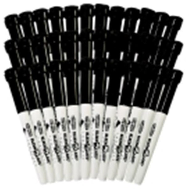 Kleenslate DryErase Low Odor Marker With Eraser Caps, Black, Pack 36
