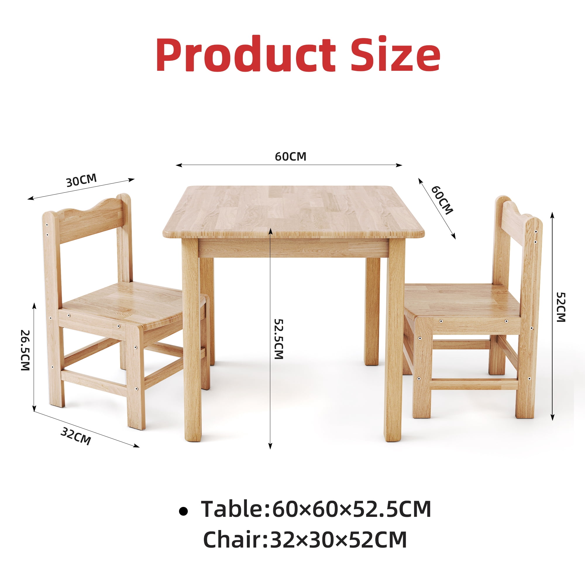 UNICOO® Wooden Kids Table and Chairs Set – 3-Piece Rubber Wood Toddler Table with 2 Chairs – Playroom & Classroom Kids Desk and Chair Set for Arts, Crafts, Reading, Snacks (Natural)