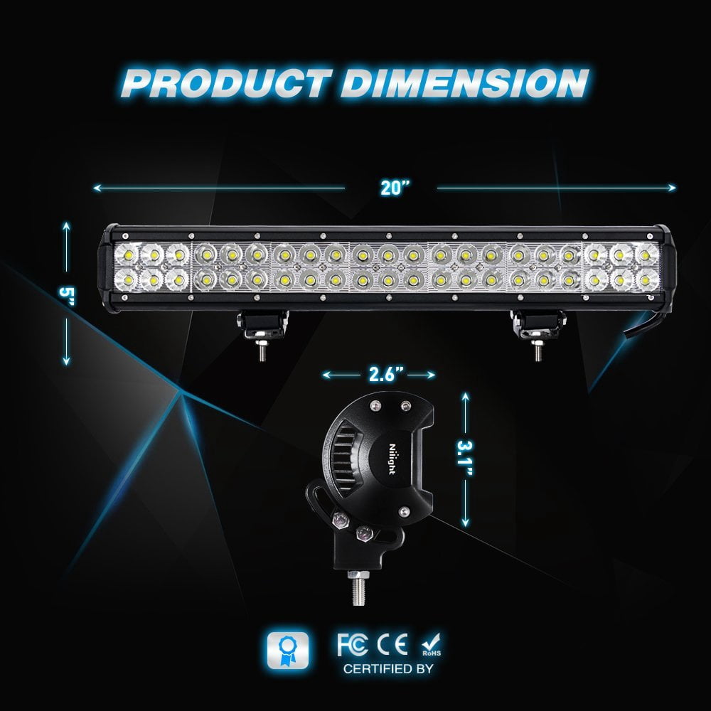 Nilight Light Bar 2PCS 20 Inch 126W LED Lights Spot Flood Combo Off Road Driving Lamps Fog Lights for Jeep Ford GMC SUV ATV 4WD Boats Lighting