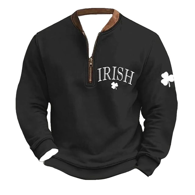 Ceisia Men's St. Patrick Print Round Neck Half Zipper Pullover Long Sleeve Casual Top Gift