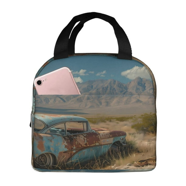 Disketp Deserted Classic Car Landscape Bolsa Térmica para Almuerzo para Hombre y Mujer, Ideal para Trabajo, Senderismo y Picnic