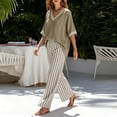 thumbnail image 7 of Bosfbaoi Two Piece Sets for Women V Neck Short Sleeve Top and Striped Wide Leg Pants Casual Womens Summer Outfits, 7 of 7