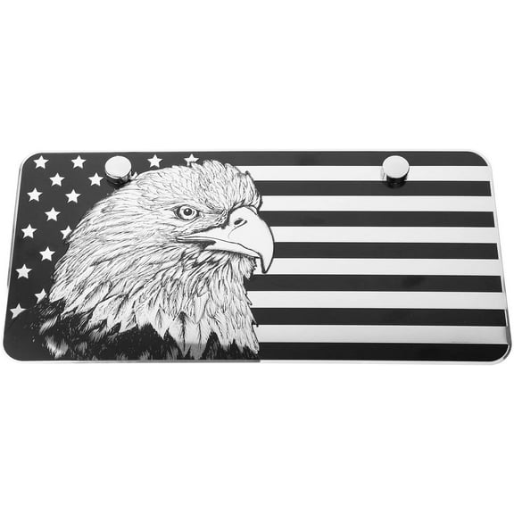 LFPartS USA American Eagle Metal Embossed License Plate (12"x6", Black & Chrome Flag)