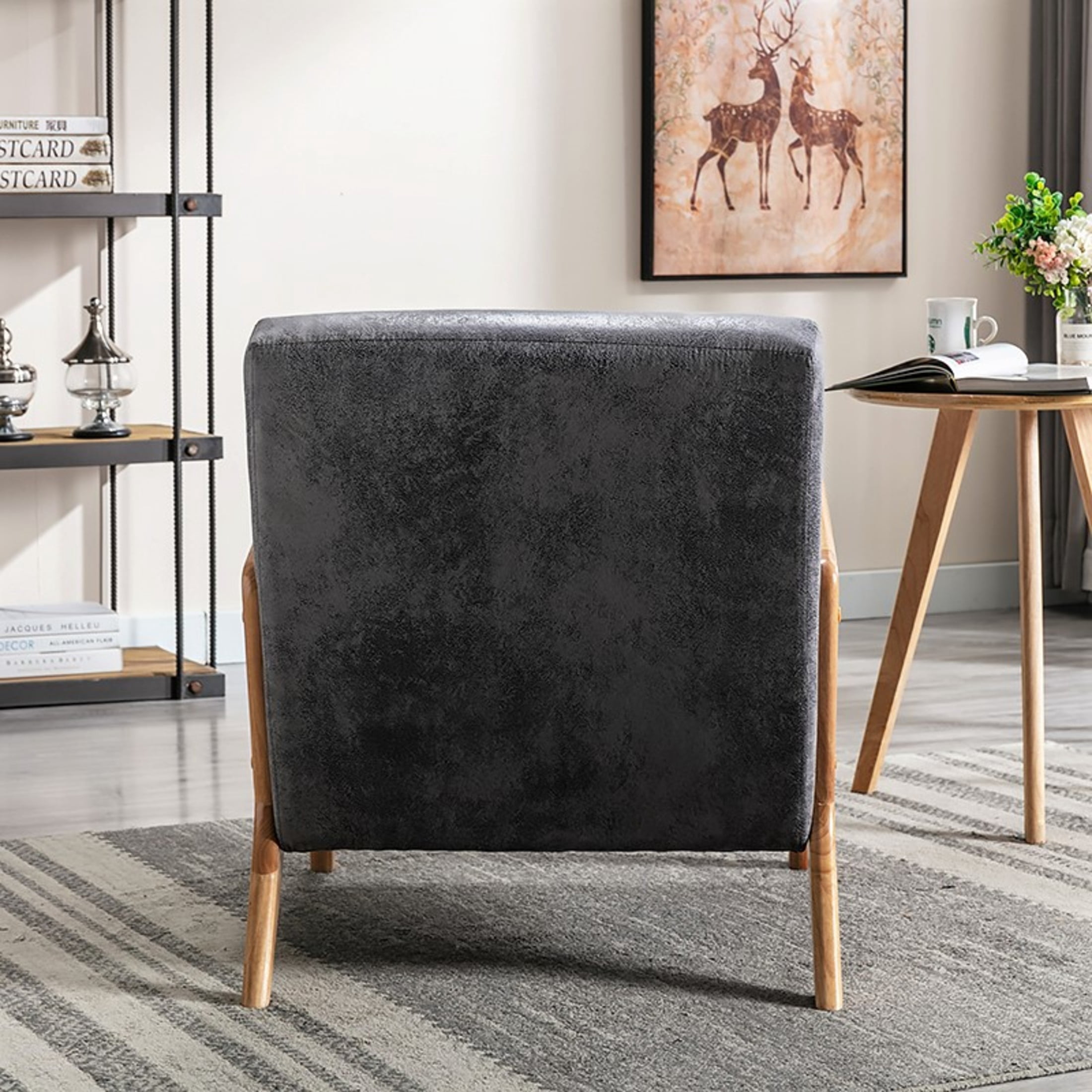 GDF Studio 32.7" Mid-Century Modern Accent Chair with Open Wood Frame, Microfiber Upholstery, Light Gray