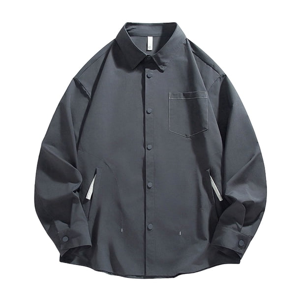 Ceisia Men's Oversized Drop-Shoulder Long Sleeve Shirts - Solid Color Casual Shirt Jacket Gray XXXL Gifts