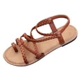 thumbnail image 6 of Gladiator Sandals for Women Braided Crooss Strappy Flip Flops Elastic Ankle Strap Casual Beach Flat Shoes Brown Size 7.5, 6 of 6