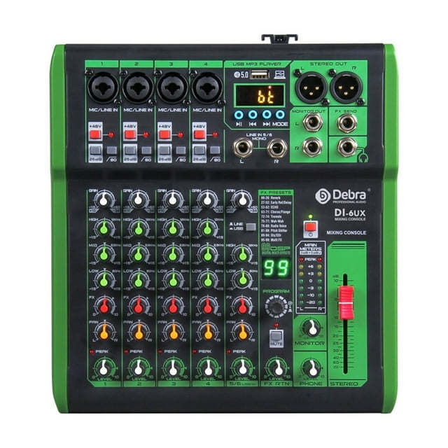 Mixer DJ Console With 99DSP Digital Effect 48V Phantom Power USB MP3 for PC Recording