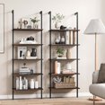 thumbnail image 2 of Costway 2 PCS 5 Tier Ladder Shelf 71" Wall-Mounted Bookshelf Display Storage Organizer Brown, 2 of 9