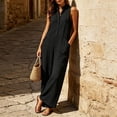 thumbnail image 4 of Puyaiuu Women Summer Stand Collar Button Front Sleeveless Wide Leg Linen Blend Jumpsuit Black XXXL Gift, 4 of 8